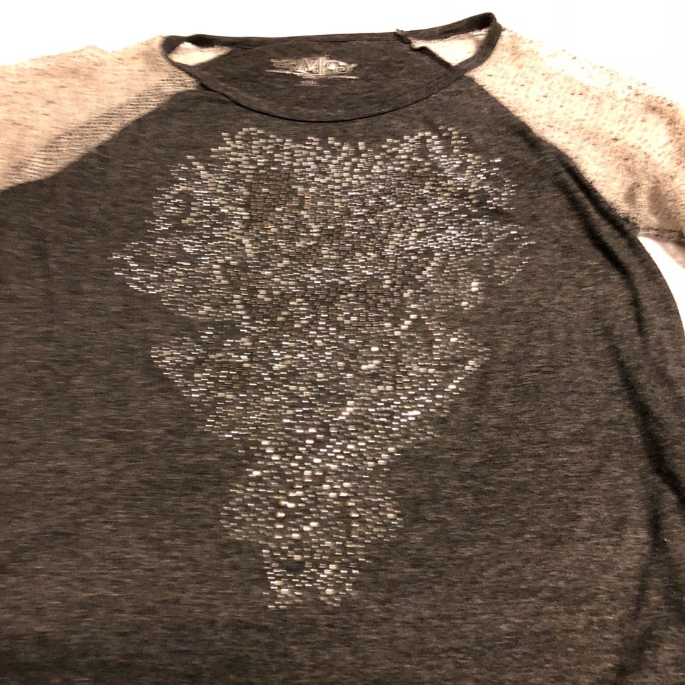 Gray top with mesh sleeves